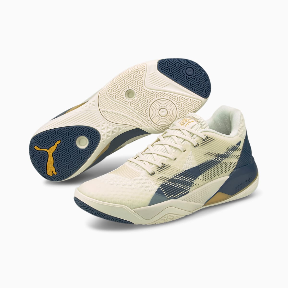 Dámské Házenkářské Boty Puma PUMA x FIRST MILE Eliminate Power Nitro Indoor Bílé/Blankyt/Žluté | PU9567-B97